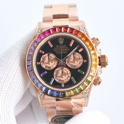 Rolex Rainbow Daytona 18K Gold Card 40mm Dandong 7750 Movement Waterproof 100m Men RG Watch